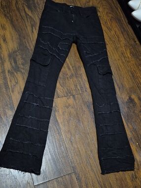Men's Black Distressed Cargo Jeans